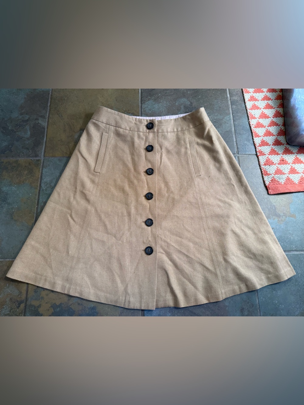 Banana Republic Skirt Womens 12 Tan/Beige Cotton A Line Button Front Lined